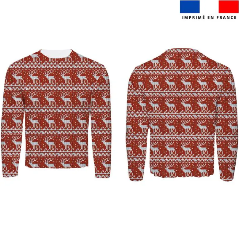 Renne de Noël effet tricoté - Fond rouge