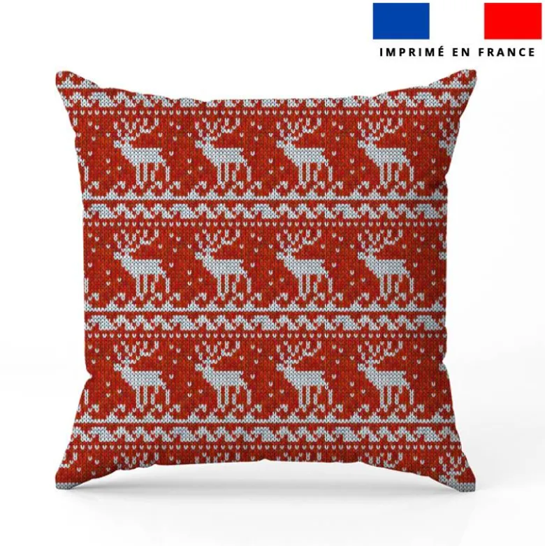Renne de Noël effet tricoté - Fond rouge