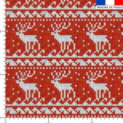 Renne de Noël effet tricoté - Fond rouge