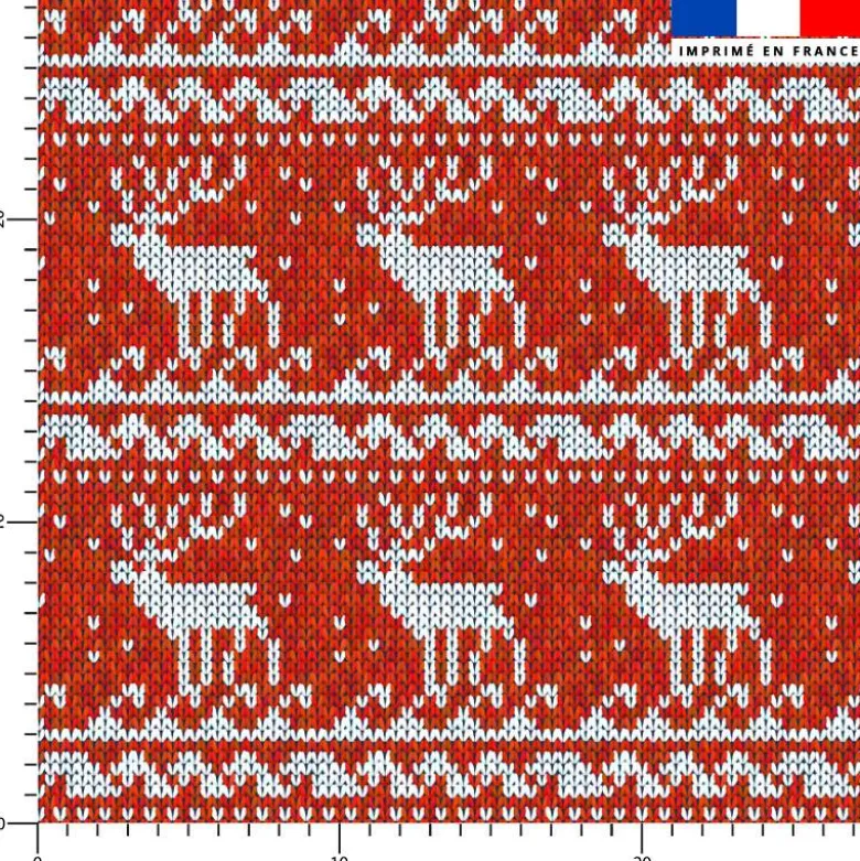Renne de Noël effet tricoté - Fond rouge