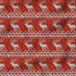 Renne de Noël effet tricoté - Fond rouge