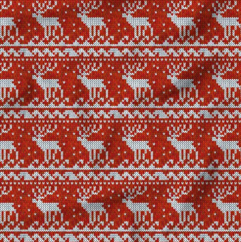 Renne de Noël effet tricoté - Fond rouge