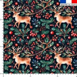Renne et baie rouge de Noël - Fond bleu nuit