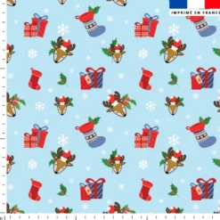 Renne et cadeaux de Noel - Fond bleu