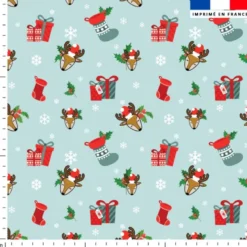 Renne et cadeaux de Noel - Fond bleu glacier