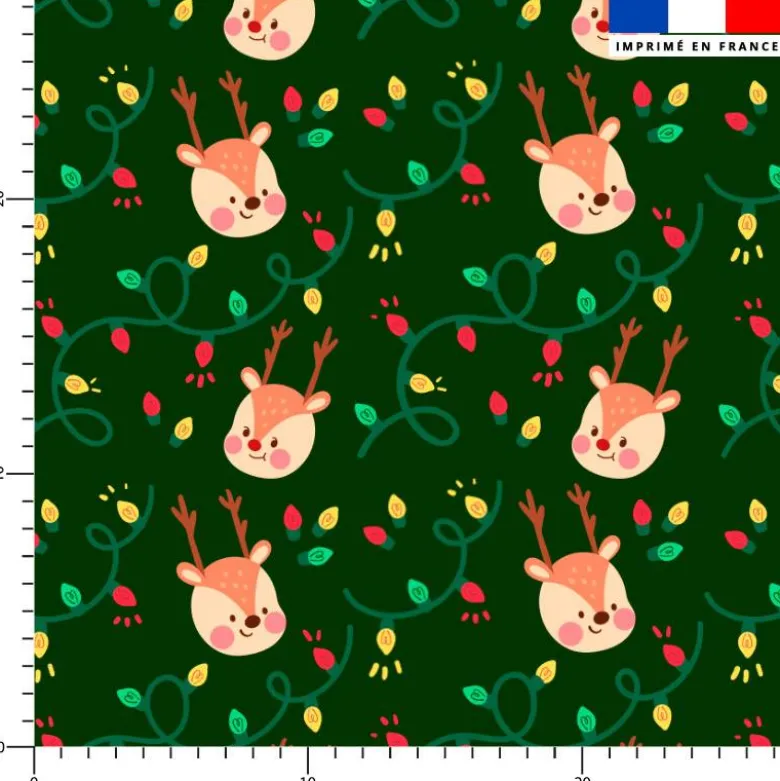 Renne et guirlande de Noël - Fond vert