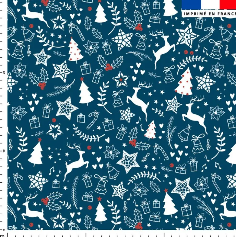 Renne et sapin de Noel - Fond bleu