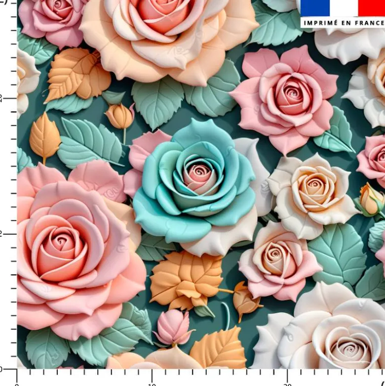 Roses colorées effet 3D - Fond bleu vert