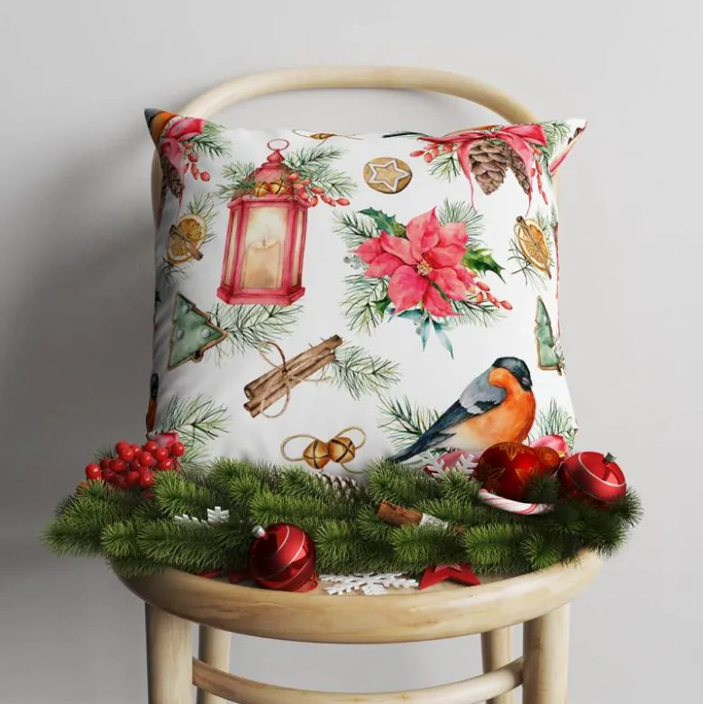 Rouge gorge et bougie de noel - Fond blanc