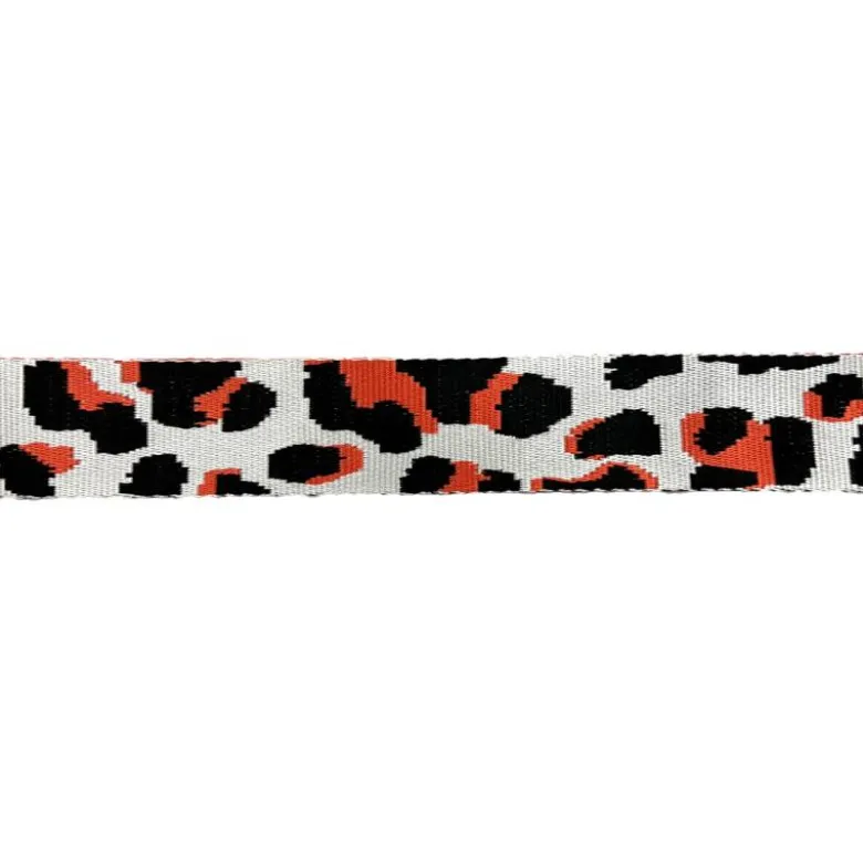 Sangle léopard 38mm gris galet et rouge orangé