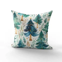 Sapin aquarelle vert et bleu - Fond blanc