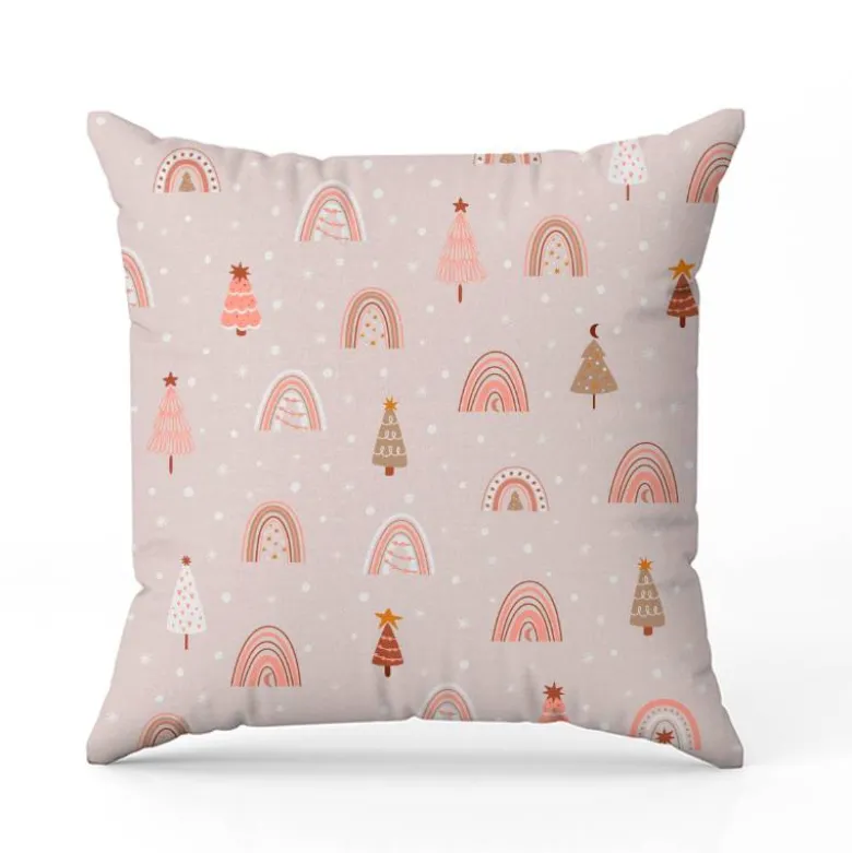Sapin arc-en-ciel rose et beige - Fond rose