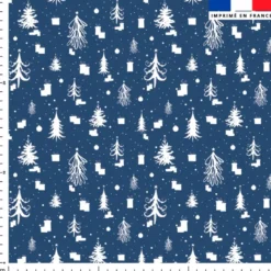 Sapin de Noel et cadeau blanc - Fond bleu