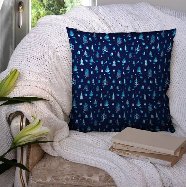 Sapin de Noel et cadeau bleu - Fond bleu marine