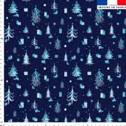Sapin de Noel et cadeau bleu - Fond bleu marine