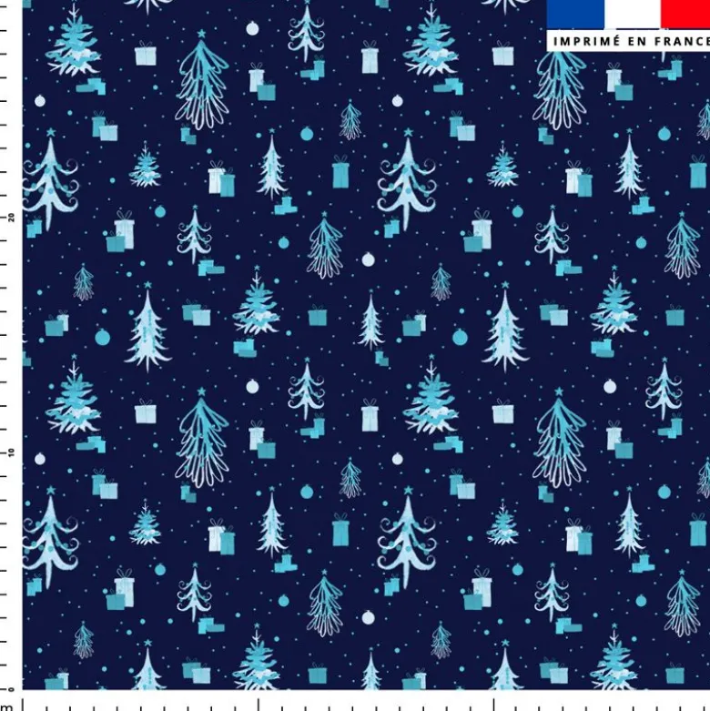 Sapin de Noel et cadeau bleu - Fond bleu marine