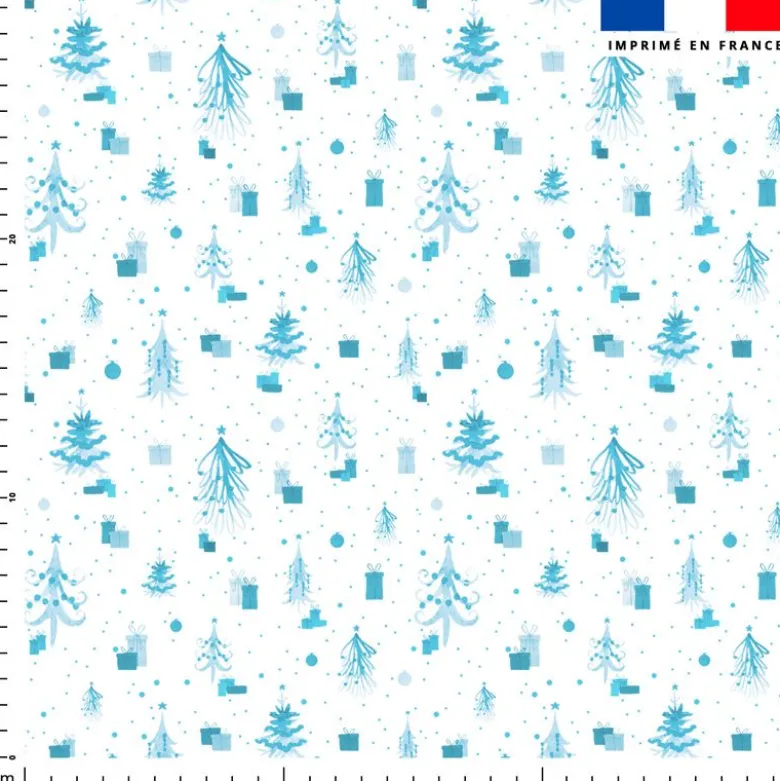 Sapin de Noel et cadeau bleu - Fond blanc