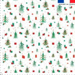 Sapin de Noel et cadeau vert et rouge - Fond blanc