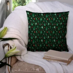 Sapin de Noel et cadeau vert et rouge - Fond vert forêt