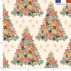 Sapin de noël fantaisie et étoiles - Fond crème - Création Andréa Leonelli