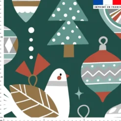 Sapin et boule de Noel - Fond vert canard