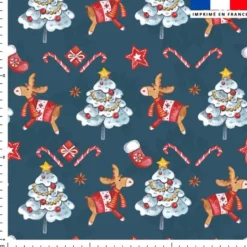 Sapin et renne de Noël - Fond bleu pétrole