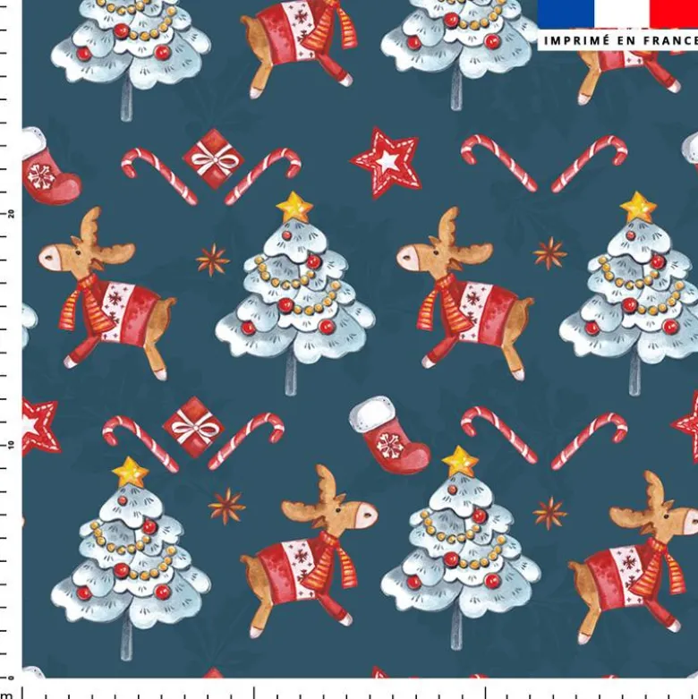 Sapin et renne de Noël - Fond bleu pétrole