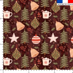 Sapins et fantaisies étincelantes - Fond marron