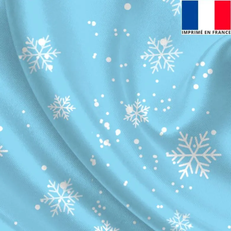 Satin bleu clair imprimé flocon de neige