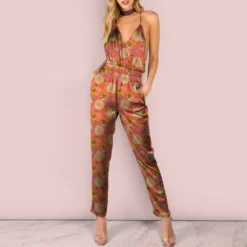 Satin corail motif feuille d'automne