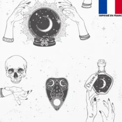 Satin écru imprimé sorcellerie