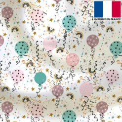 Satin écru motif ballon festif