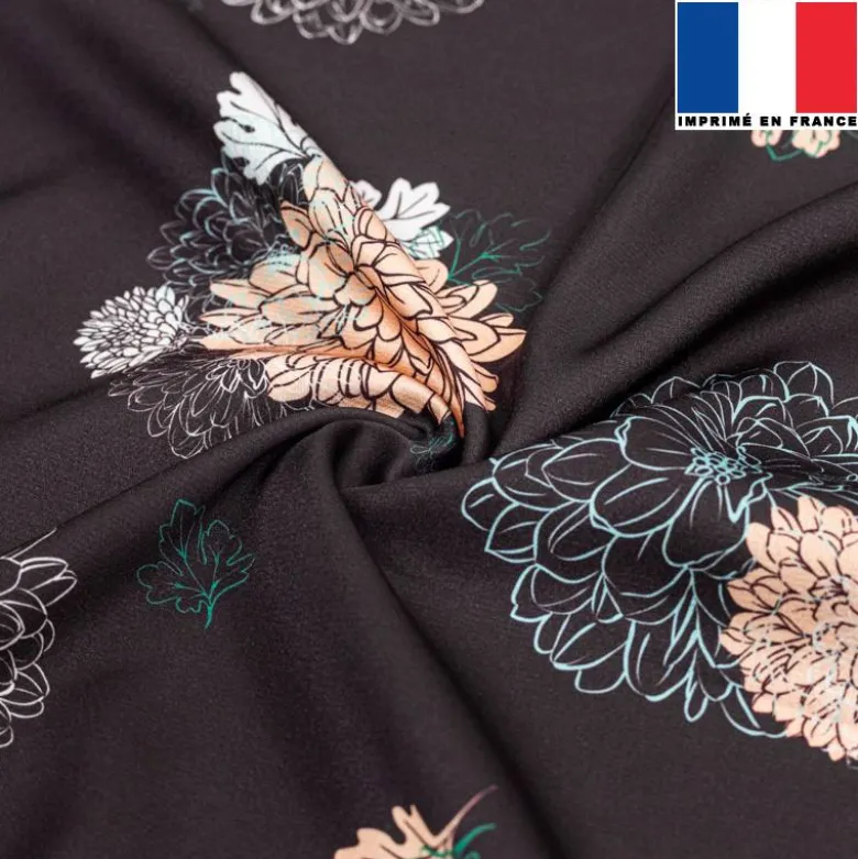 Satin marron imprimé floraison