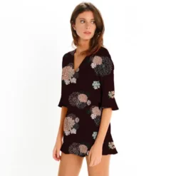 Satin marron imprimé floraison