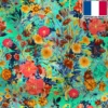 Satin vert d'eau motif bouquet de fleurs champêtres