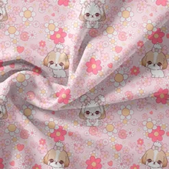 Shih tzu et fleurs roses - Fond rose - Création Jolifox
