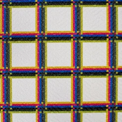 Simili cuir blanc motif tartan noir bleu et rose