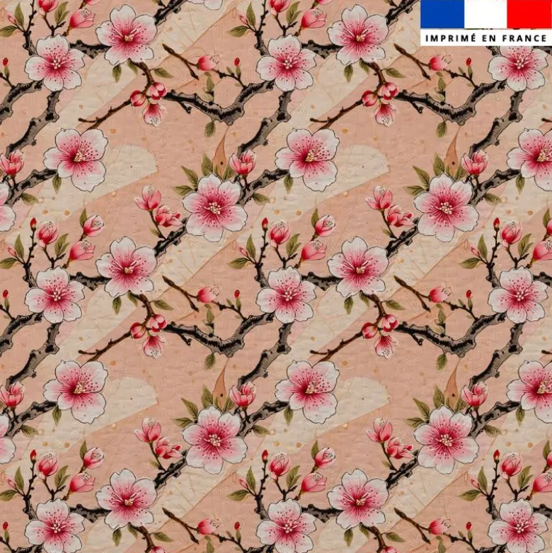 Simili cuir imprimé fleur d'amandier