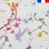 Simili cuir imprimé fleur de cerisier et oiseaux multicolores