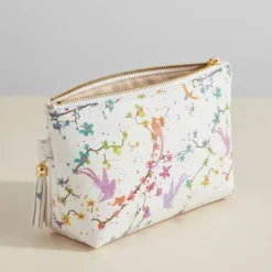 Simili cuir imprimé fleur de cerisier et oiseaux multicolores