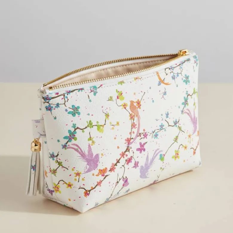 Simili cuir imprimé fleur de cerisier et oiseaux multicolores