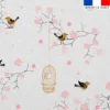 Simili cuir imprimé fleur de cerisier rose et cage à oiseaux