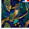 Simili cuir imprimé paon or bleu et vert art déco