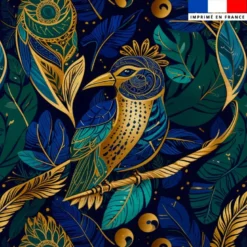 Simili cuir imprimé paon or bleu et vert art déco