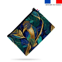 Simili cuir imprimé paon or bleu et vert art déco