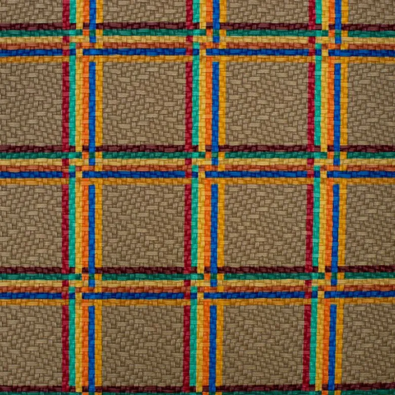 Simili cuir taupe motif tartan multicolore