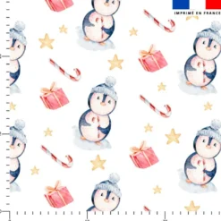 Sucre d'orge et pingouin de Noel - Fond blanc