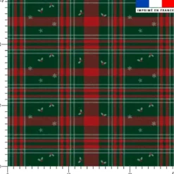 Tartan de Noël houx et flocons - Fond vert
