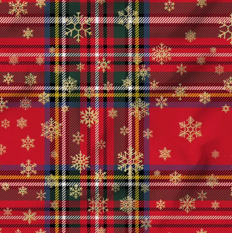 Tartan et flocon de neige or - Fond rouge