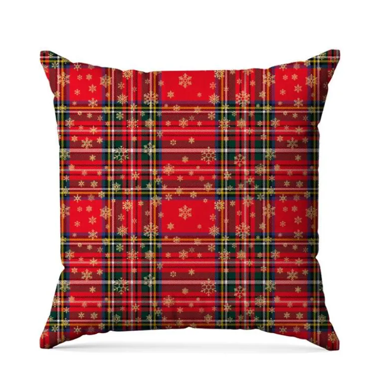 Tartan et flocon de neige or - Fond rouge